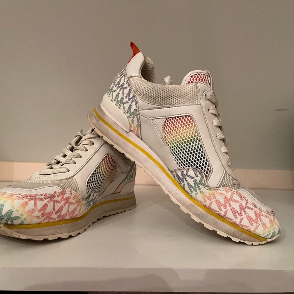 MICHAEL Michael Kors White Sneakers with Rainbow MK Monogram